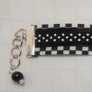 No589 Statement handmade choker necklace with patterned ribbon